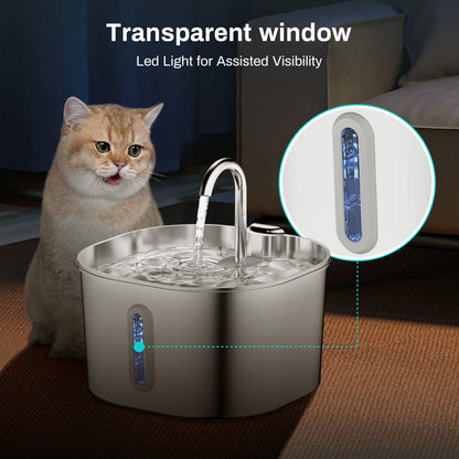 Clear-View Stainless Steel Pet Fountain