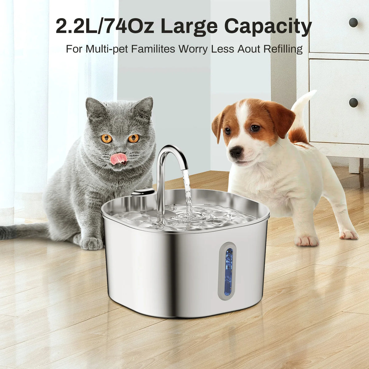 Clear-View Stainless Steel Pet Fountain