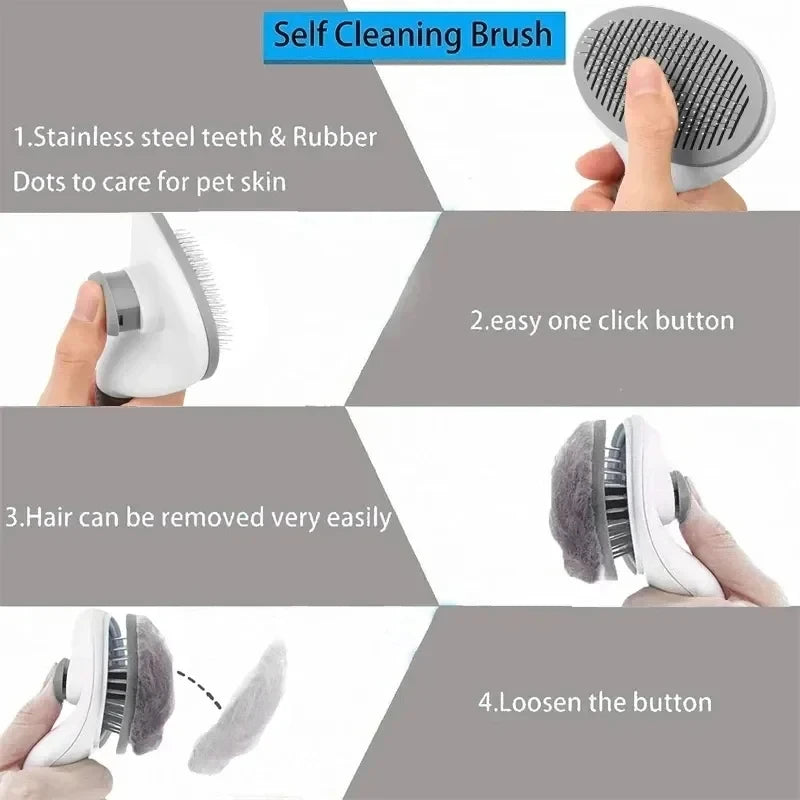 One-Click Self-Cleaning Pet Grooming Brush
